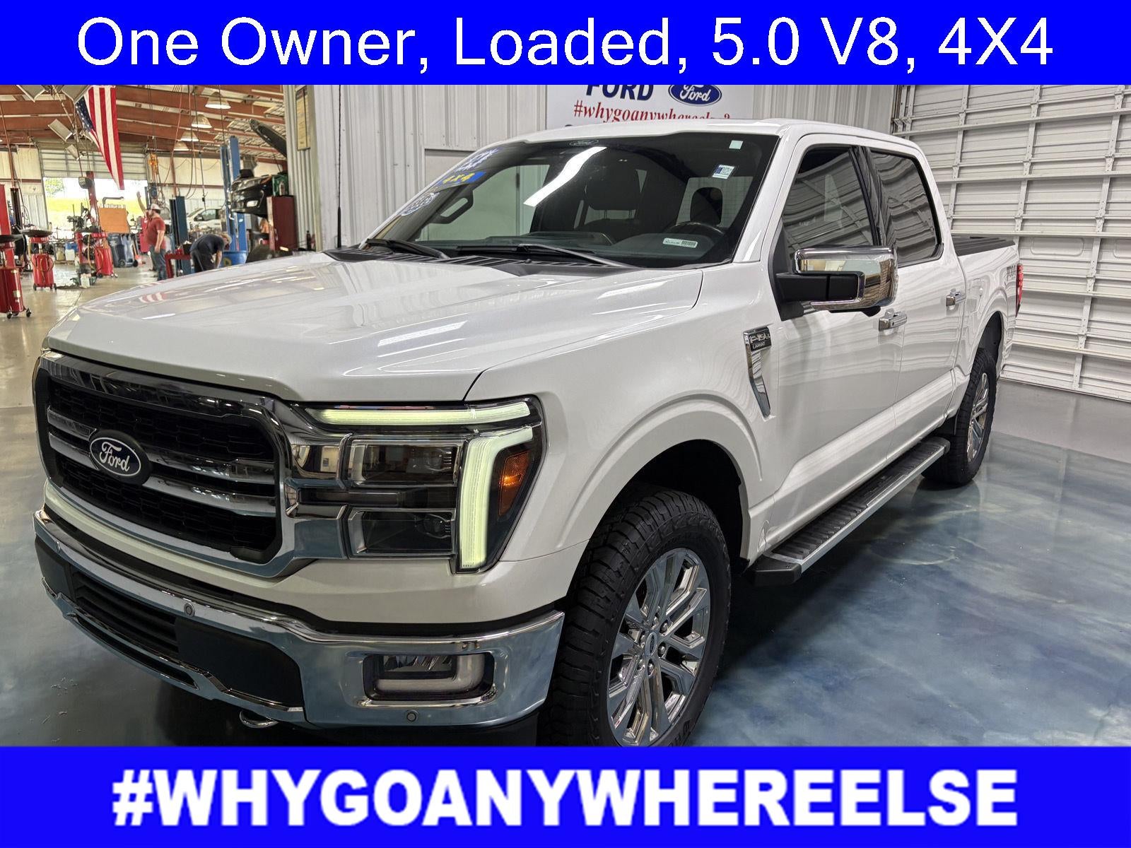 2024 Ford F-150 LARIAT in Star White Metallic Tri-Coat — front three-quarter view