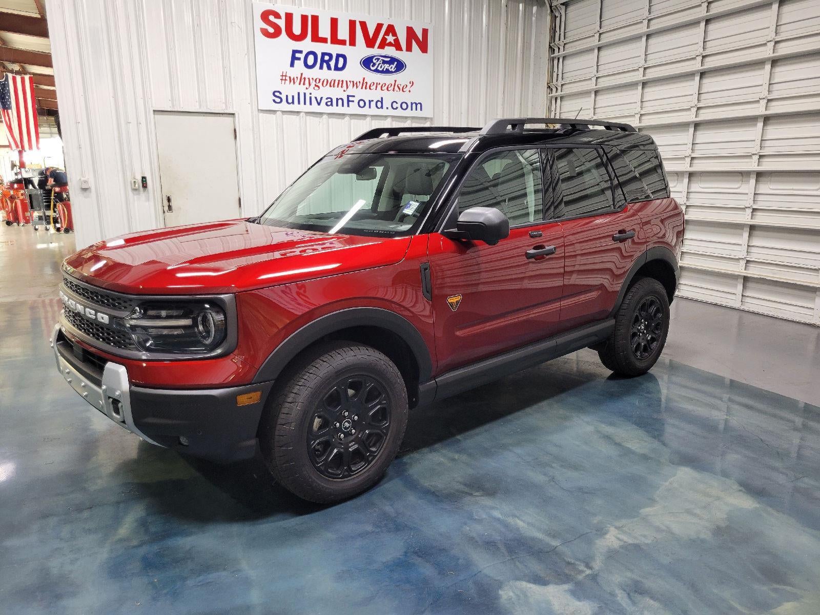 2025 Ford Bronco Sport Badlands in Ruby Red Metallic Tinted Clearcoat — front three-quarter view
